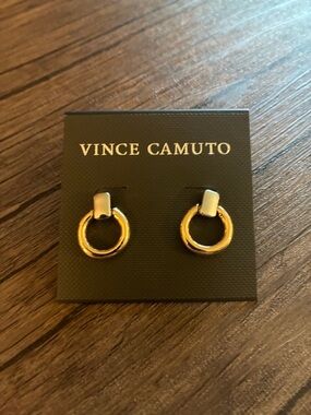 Vince Camuto Silver and Gold Door Knocker Stud Earrings